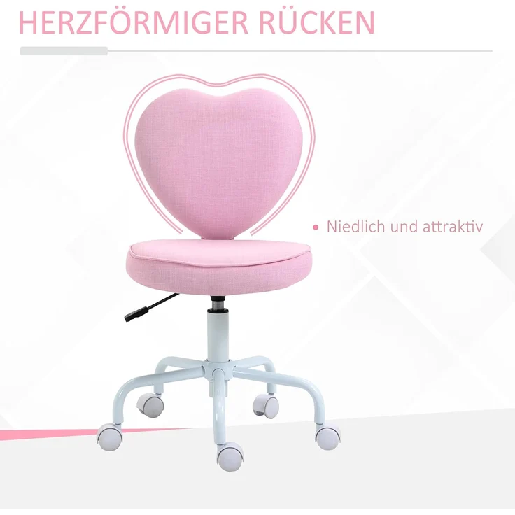 HOMCOM Bürostuhl Höhenverstellbarer Schreibtischstuhl mit Rollen (Computerstuhl, 1 St), Rosa Leinenstoff 42 x 50 x 79-89 cm – Bild 5