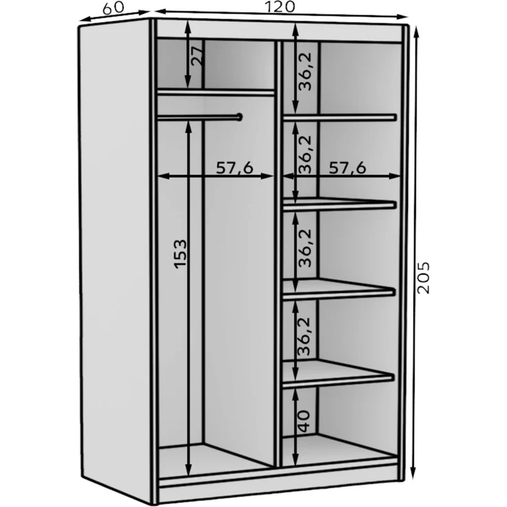 Schiebetürenschrank Schrank FABO in Weiß matt- Artisan Eiche 120x205x60 cm – Bild 3