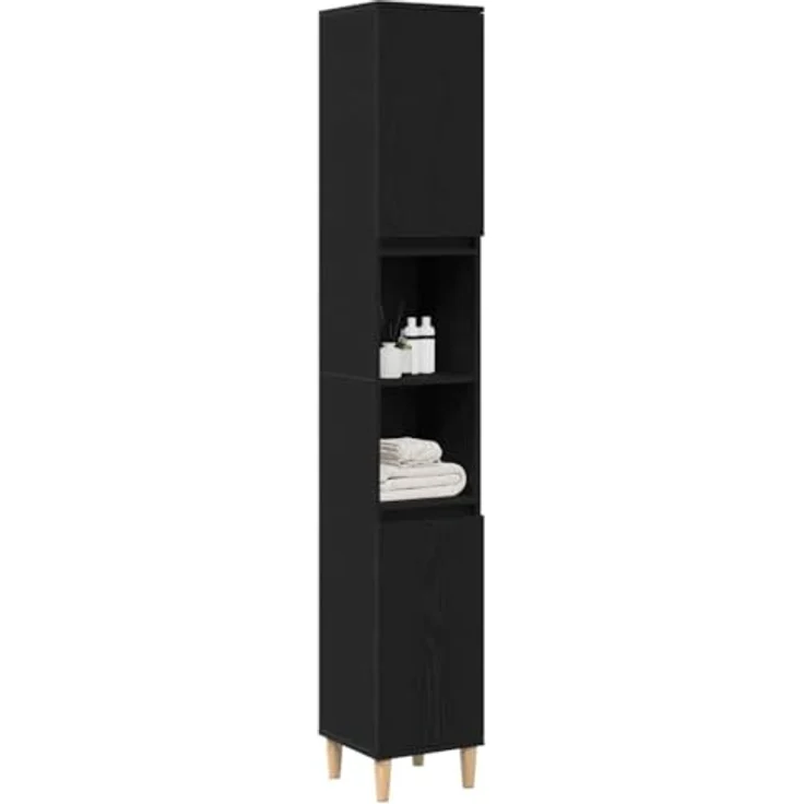 vidaXL Badezimmerschrank mit Tür Schwarz Eichen-Optik 30 x 30 x 190 cm 862805 – Bild 2