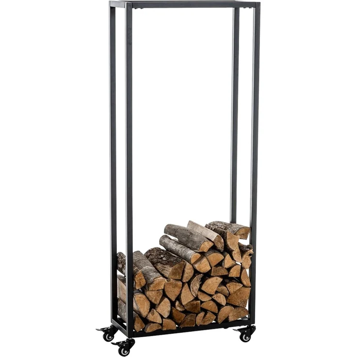 DELUKE® Kaminholzregal innen Metall BETTA - mit Rollen, 25x40x150 Brennholzregal innen Kaminholzständer Kaminholzhalter Feuerholzregal Innen Holz stapeln Wohnzimmer – Bild 1