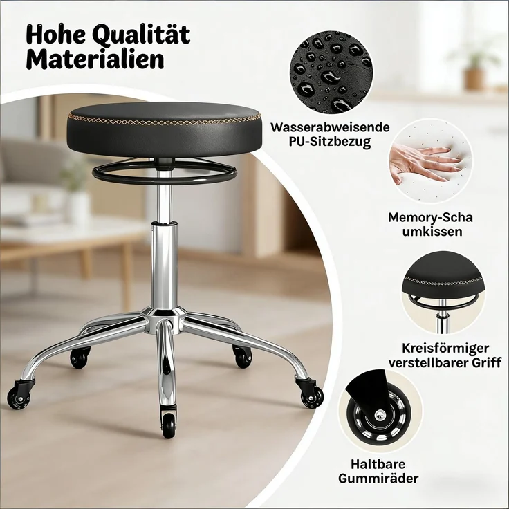 Bürostuhl,Drehbarer Bürostuhl,Bequem beweglicher Bürostuhl,Friseurstühle,Massagestühle,Barstühle(nur mit Bürostühlen)--Schwarz--49x49x58cm--YOUDENOVA – Bild 7
