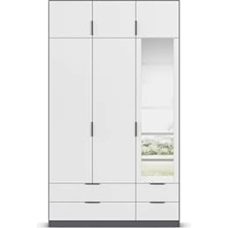 Rauch Möbel Lagoa, Kleiderschrank, Garderobe für Schlafzimmer, Kinderzimmer, Jugendzimmer 6-türig, mit Spiegel, 4 Schubladen, Farbe Weiß /Grau metallic, Schwarz, Breite 136 – Bild 11
