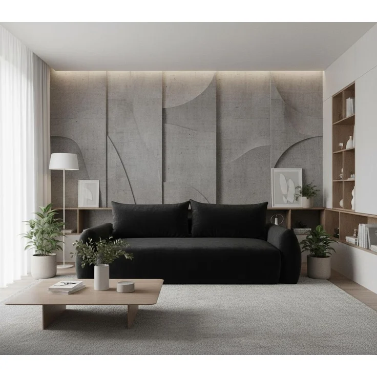 Wohnero24 - Höchste Qualität- Schlafsofa FIRELLO - 250x112 cm – Liegefläche 196x155 - Premium Velours - Schlaffunktion 196x155 cm – Schwarz – Bild 1