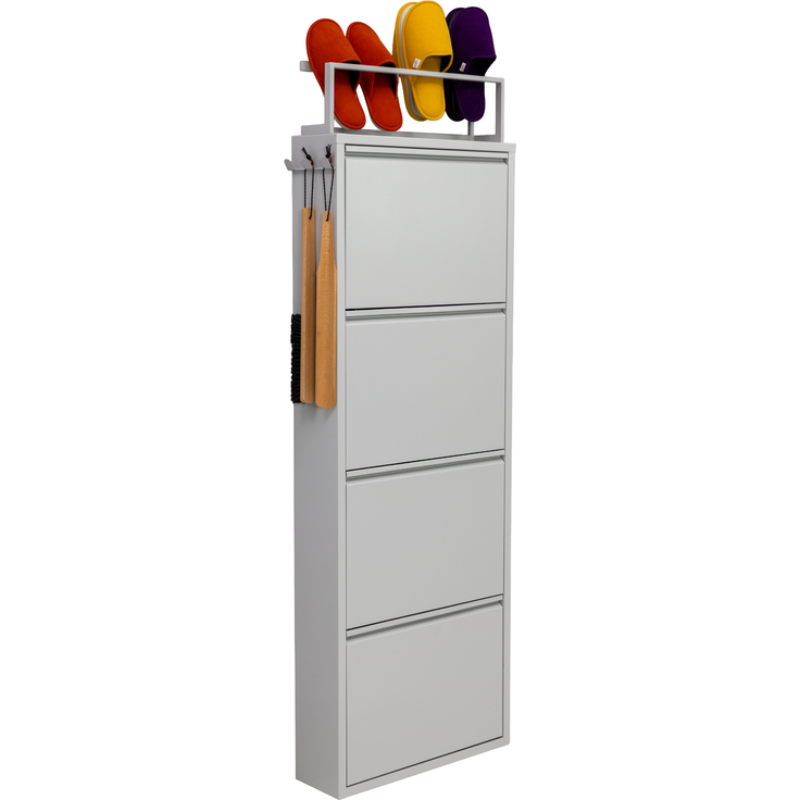 Schuhkipper mit Zubehör, Grau, 4 Klappen 52x15x151 cm, Pantoffelregal, Hakenleiste – Bild 4
