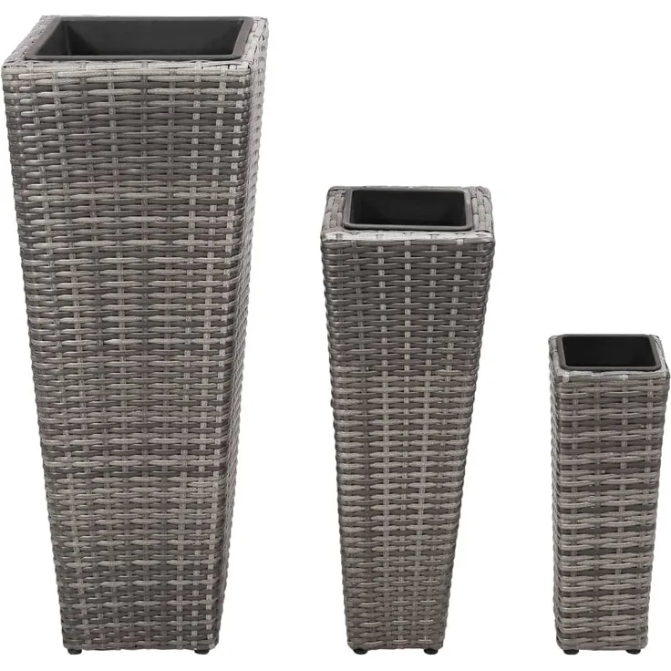 vidaXL Garten-Hochbeet 3-tlg. Poly Rattan Grau 45424