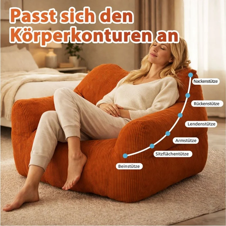 HomeMiYN Sitzsack L115CM XXL Lounge-Sack Riesen Sitzsack aus Cord „Cube“ für Wohnzimmer (1 St), für Kinder & Damen, viele Farben, superweich gefüllt – Bild 2