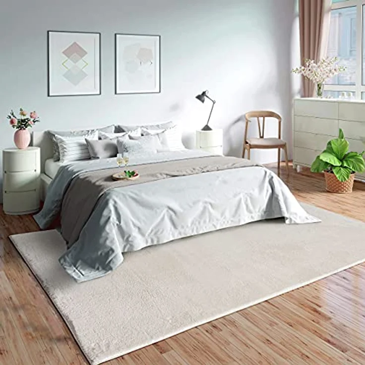 Mia's Teppiche Olivia Wohnzimmer/Schlafzimmer Teppich - waschbar - 80x150 cm, Creme – Bild 5