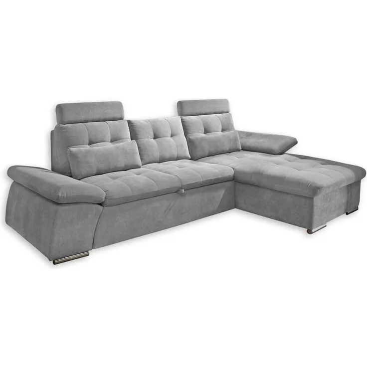 NALO Ecksofa mit Schlaffunktion, Stoffbezug Dunkelgrau - Ausziehbare Eckcouch mit verstellbaren Armlehnen - 268 x 103 x 170 cm (B/H/T)