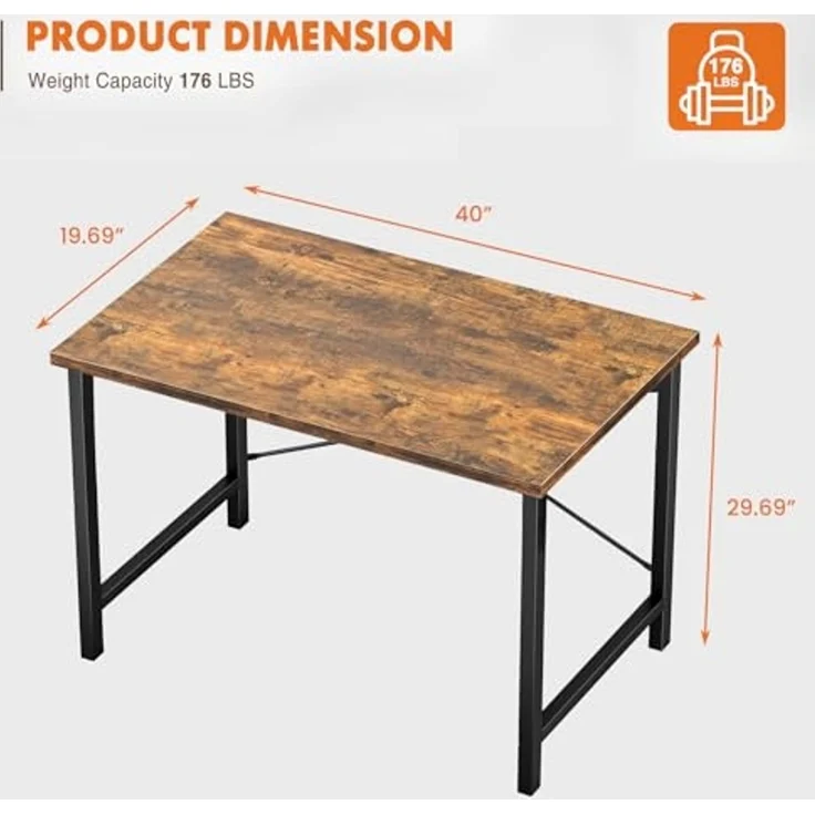 Sweetcrispy Computer Small Office Desk 40 Inch Student Kids Study Writing Work mit Kopfhörerhaken & Aufbewahrungstasche Modern Simple PC Home Bedroom Table, Rost, 101cm – Bild 3