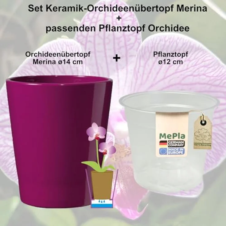 Heimwerkercenter Übertopf MePla - 2 Stück - Übertopf Merina ø 14 Brombeer + Pflanztopf ø 12 – Bild 3