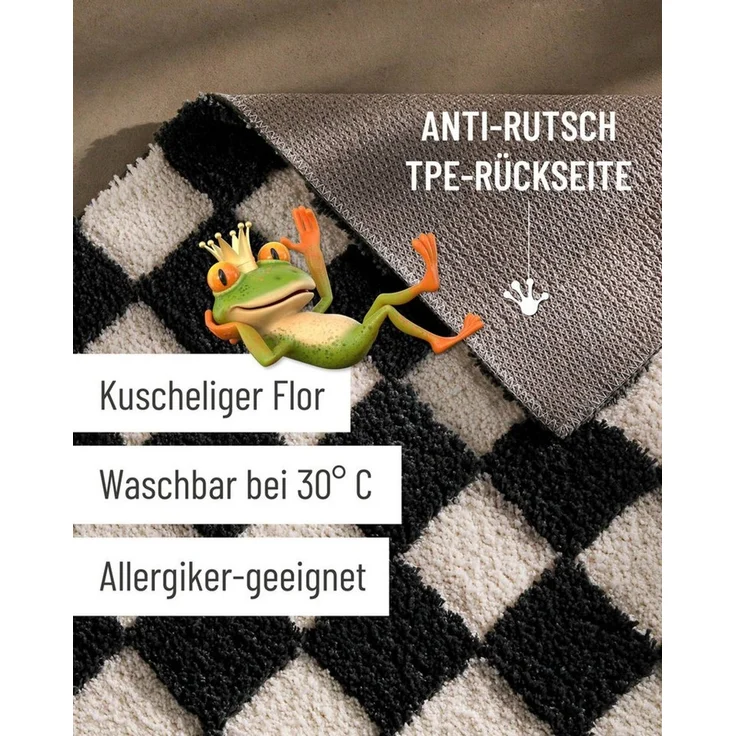 Wecon home Badematte Bobbi, Höhe 25 mm, rutschhemmend beschichtet, schnell trocknend, Polyester, rechteckig, Badteppich, Schachbrett-Design, weich, rutschhemmend, waschbar – Bild 4