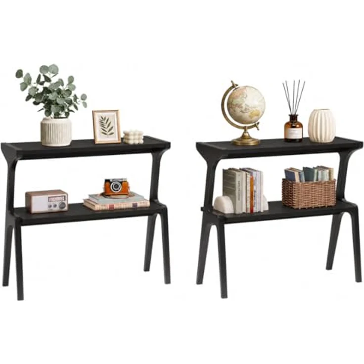 LITTLE TREE Konsolentisch Holz, 2er Set, schmaler Sofatisch mit 2 Ablagen, 30 x 70 x 67 cm, Flurtisch für Flur, Wohnzimmer, Eingang, Schwarz – Bild 1