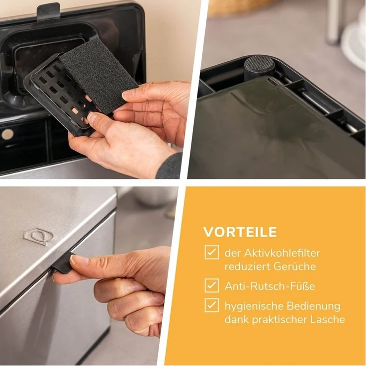 eluno Biomülleimer mit Geruchsfilter, 3 Montagearten, Edelstahl, 3 Liter, Metallisch – Bild 3