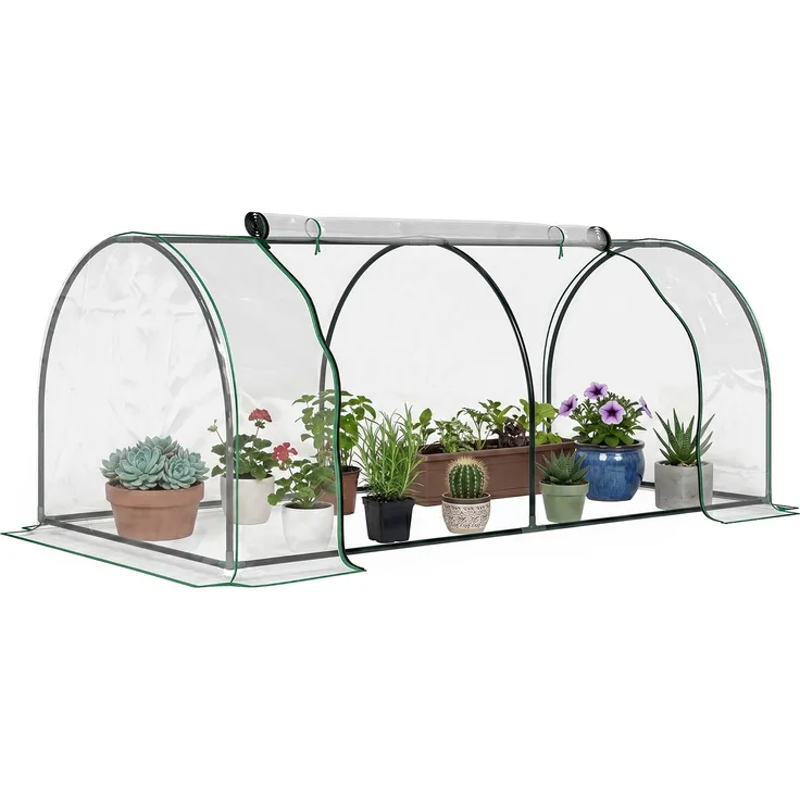 Tunnel-Gartengewächshaus aus Stahl mit PVC-Abdeckung, 200.0×100.0×80.0cm, Transparent, MELAYR