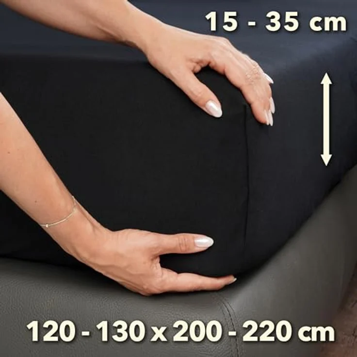 STUDIO Premium Spannbettlaken 120x200cm, 120x220cm, 130x200cm & 130x220cm – Jersey-Spannbetttuch aus 97% Baumwolle & 3% Elastan – Schwarz, bügelfrei, für Matratzen 15–35cm – Bild 3