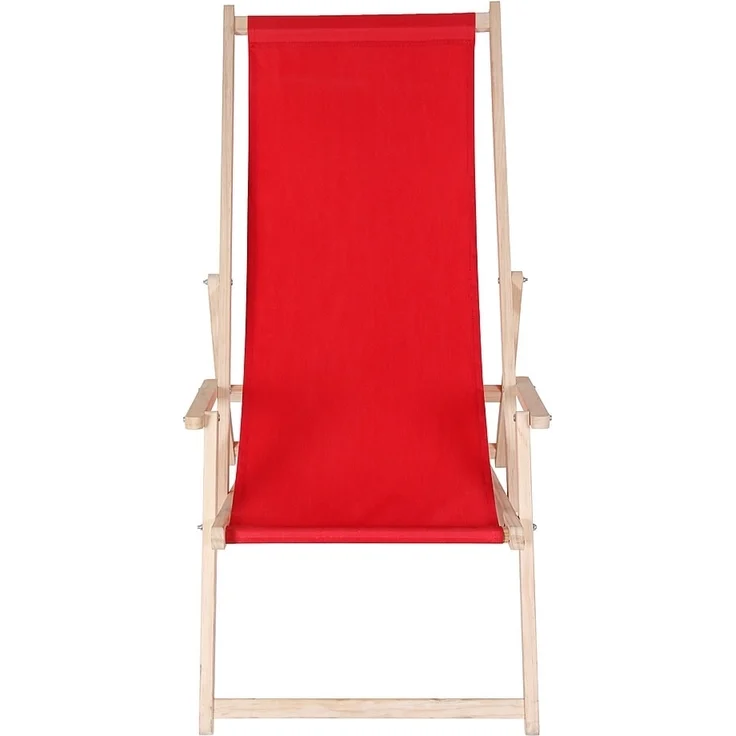 Sonnenliege Armlehne Rot Strand Campingstuhl Holz klappbar Faltsitz Balkonsessel – Bild 2