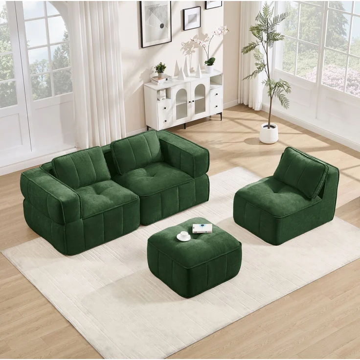 DESVIAE Sofa 3-Sitzer L-Form Grün aus Polyester – 271x162x67 cm – modular, Hocker – Bild 2