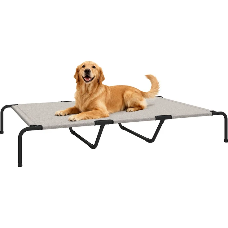 PawHut Erhöhtes Hundebett, Stahl, Texteline, Beige, 152L x 94B x 23H cm – Bild 1