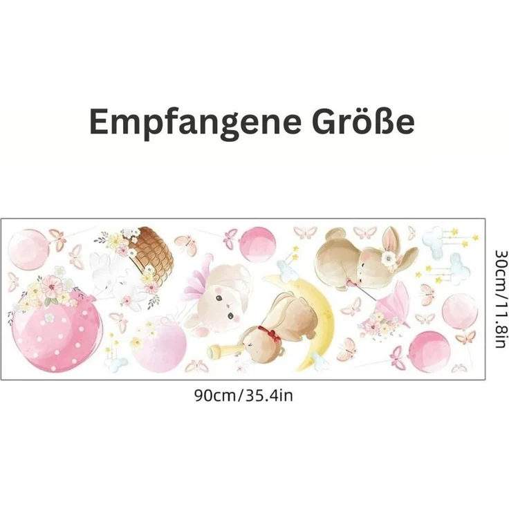 Montegoni Wandsticker Hasen Ballon Wandsticker Kinderzimmer Rosa Wolken Wandtattoo (Mehrteiliges Motivset, 1er Set Hasen Ballon Wandsticker), Selbstklebend, Ablösbar, Mehrteilig, Dekorativ – Bild 3