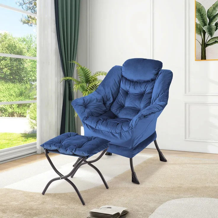 GarveeHome Lazy Chair Mit Ottomane, Großer Lounge-Sessel Akzentstuhl, Bequemer Lesesessel Mit Klappbarer Fußstütze Und Seitentasche Für Wohnzimmer, Schlafzimmer Und Büro