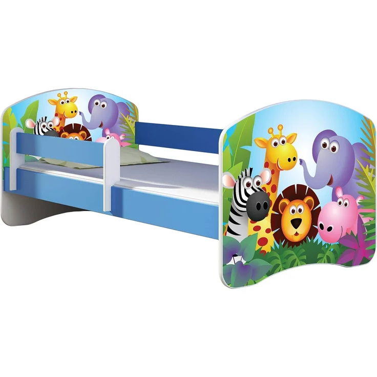 ACMA Kinderbett Jugendbett mit Einer Schublade und Matratze Blau mit Rausfallschutz Lattenrost II 140x70 160x80 180x80 (01 Zoo, 160x80) – Bild 1