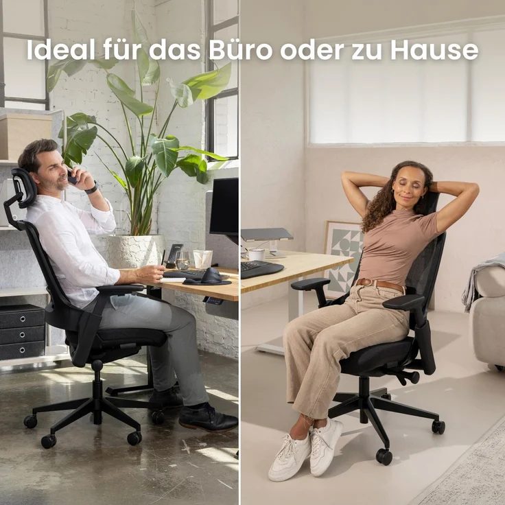 Ergotopia 'NextBack Pro' ergonomischer Bürostuhl mit integrierter Lordosenstütze, 3D Armlehnen & verstellbarer Kopfstütze, Schwarz – Bild 7