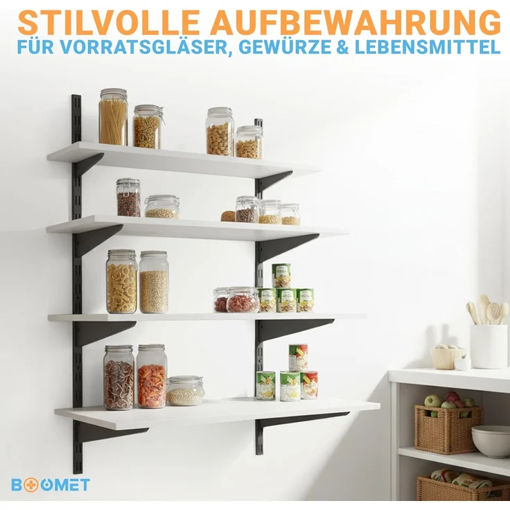 BOOMET Wandregalhalter Wandschienen für Regalsystem 2-reihig, 4-tlg, Anthrazit 50cm Regalschienen Wandregal Schiene – Bild 6
