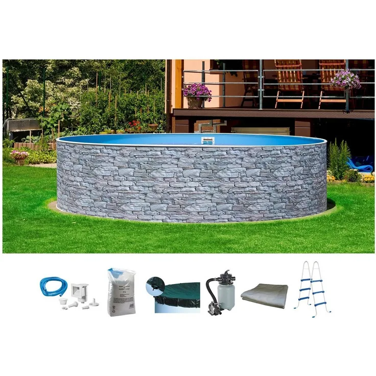 my POOL BWT Rundpool STONE 2 (Set, 7-tlg), Steindekor, 7-tlg, ØxH: 460x110 cm
