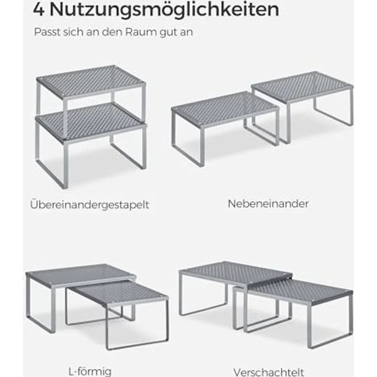 Songmics Gewürzregal, 4er Set, Küchenregal, Küchen-Organizer, Küche, Gewürzhalter, erweiterbar, stapelbar, kleines Regal, Metall, silbern KCS006S01 – Bild 8