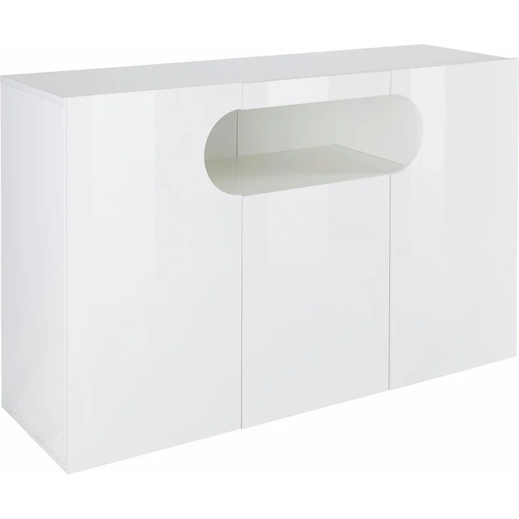 INOSIGN Sideboard Real,Vitrine,Kommode,Schrank,Breite 130 cm komplett hochglanz lackiert, mit 3 Türen davon 2 abgerundet, die ein ovales offenes Fach bilden – Bild 3