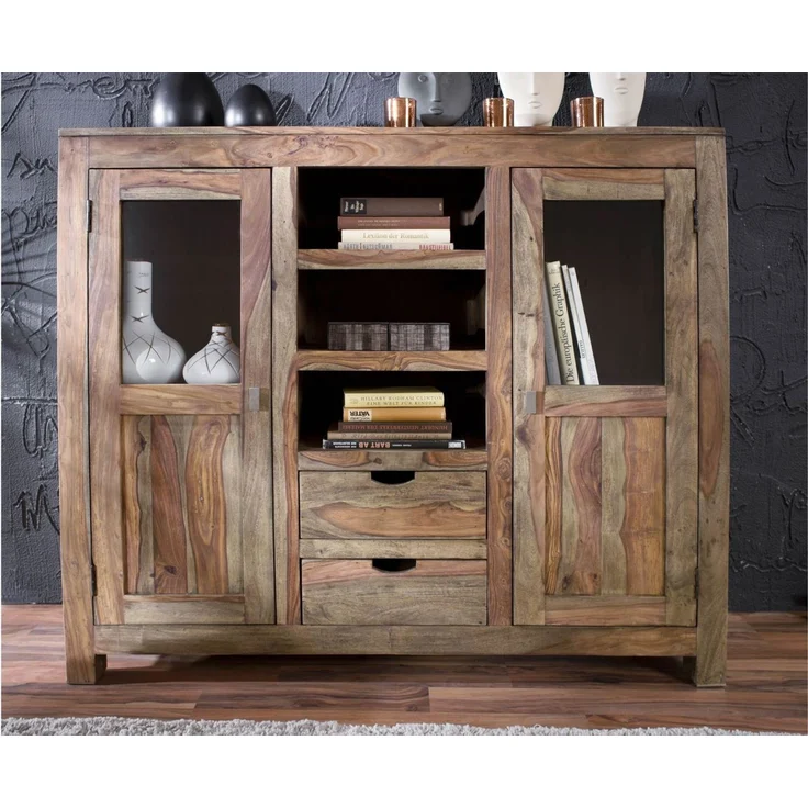 Highboard Sheesham 140x40x120 grau geölt NATURE GREY #63 – Bild 2