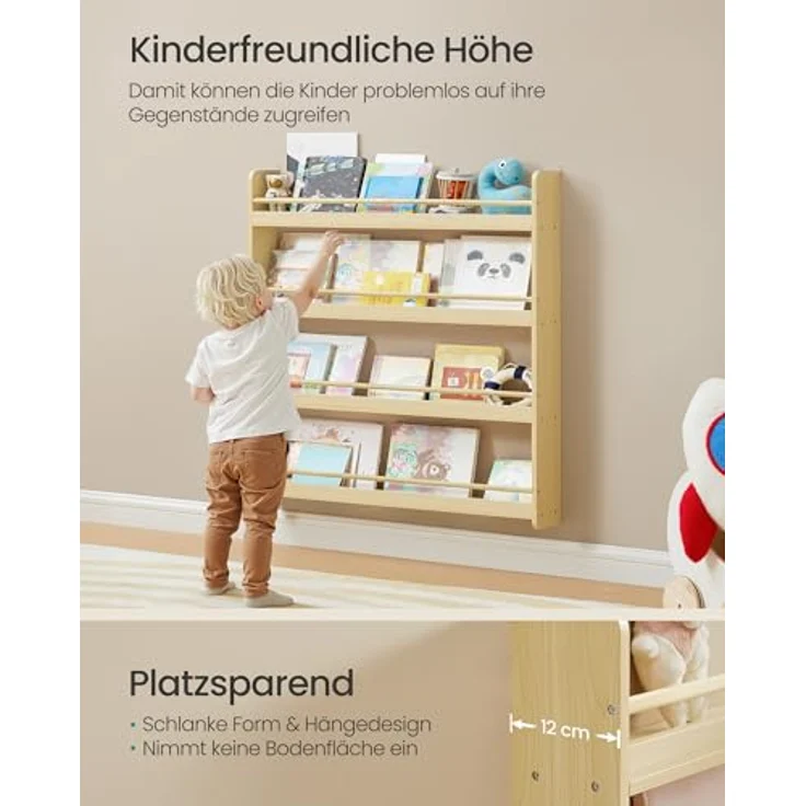 SONGMICS Bücherregal Kinder, Kinderregal mit 4 Ebenen, Spielzeugregal, Wandregal, für Kinderzimmer, Spielzimmer, naturfarben GKR014YZ01 – Bild 7