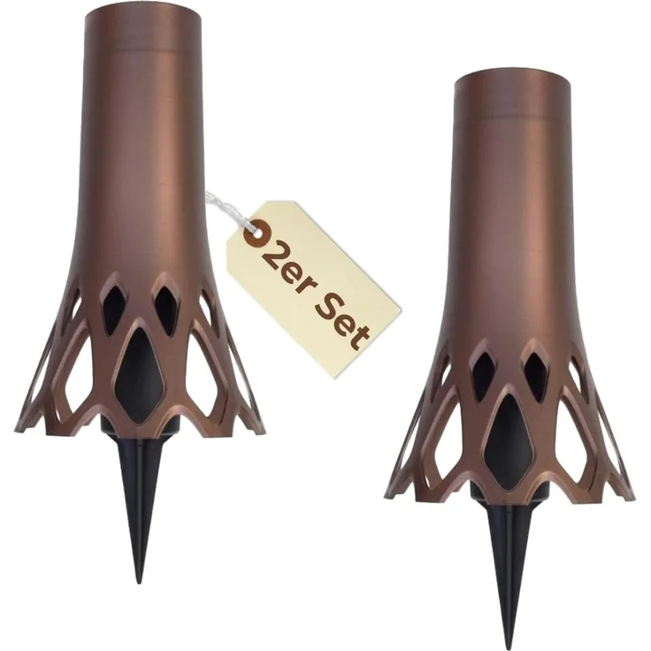 2er Set Grabvase mit Erdspieß Friedhofvase Grabschmuck Blumenvase Friedhof Steckvase Grab Vase zum stecken bronze 1,3 L Frostsicher