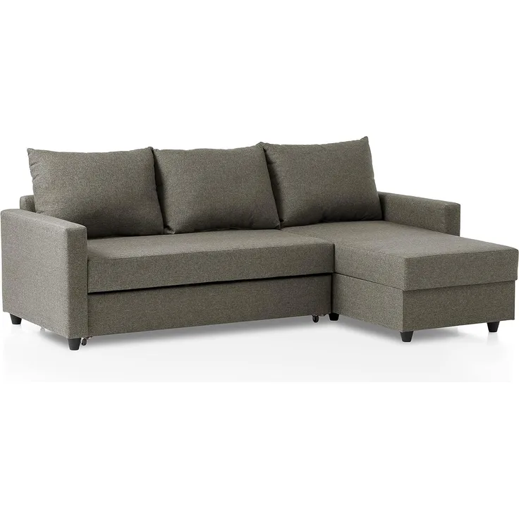 Traumnacht Schlafsofa Belfort, Ecksofa in L-Form mit Schlaffunktion und Stauraum in der Ottomane, hellbraun, 227 x 153 x 66 cm