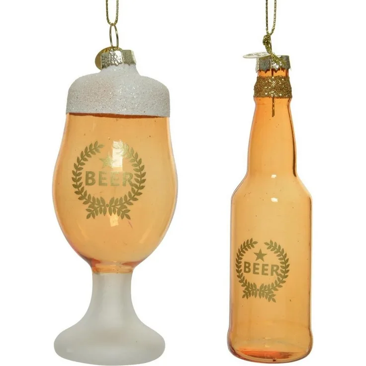 MARELIDA Christbaumschmuck Weihnachtsbaumschmuck BIER Glas Flasche Trinkglas Weihnachtskugel 2St