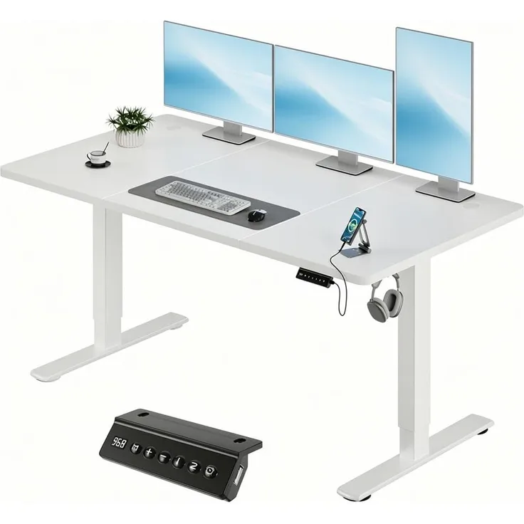 JUMMICO Höhenverstellbarer Elektrischer Schreibtisch 160x70 cm mit USB Ladeanschluss, Schreibtisch Höhenverstellbar, Ergonomischer Steh-Sitz Tisch Wolkenweiß