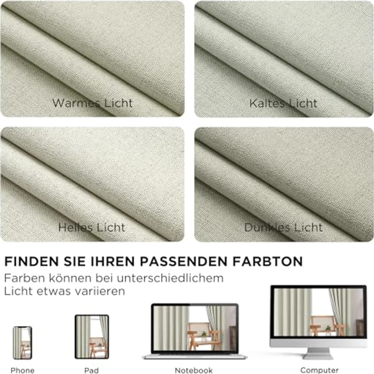 Joydeco 100% Verdunkelungsvorhänge Leinen Gardinen mit Kräuselband 2er Set H183xB117cm Hellbeige, Thermovorhang Kälteschutz Blickdicht Schallschutz Ideal für Wohnzimmer passt zu Schienensystemen – Bild 11