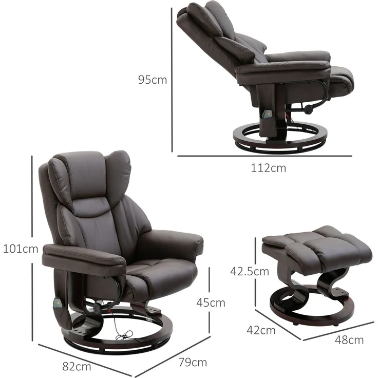 Massagesessel mit Hocker, 145° Liegefunktion & 10 Massagepunkten, 79x82x101 cm, Braun – Bild 3