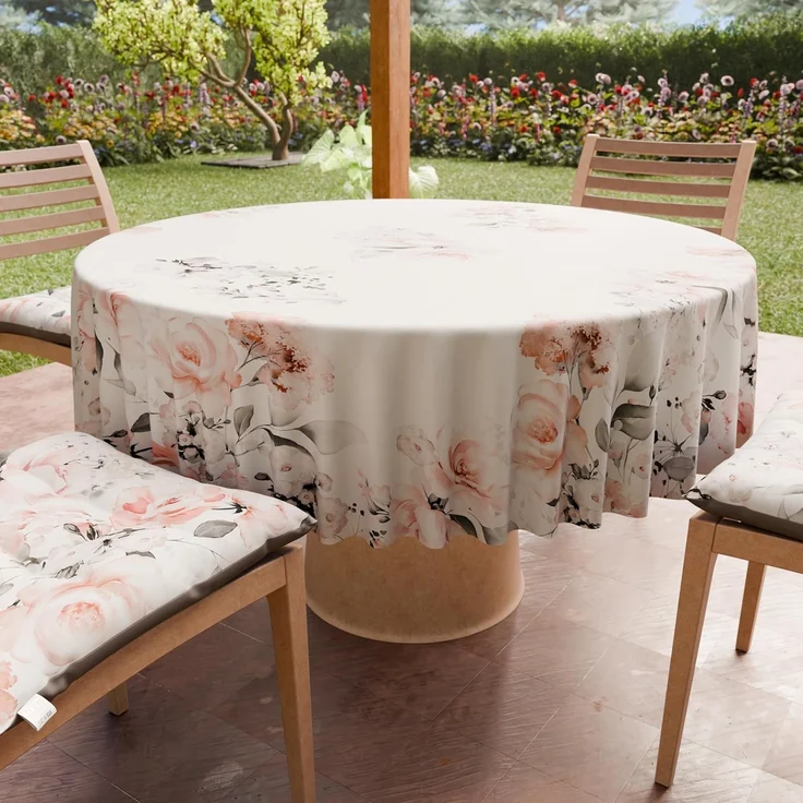 PETTI Artigiani Italiani - Schmutzabweisende runde Tischdecke aus Mikrofaser (Durchmesser 160 cm), Küchentischabdeckung für runden Tisch, Blumenmuster 17, 100% Made in Italy