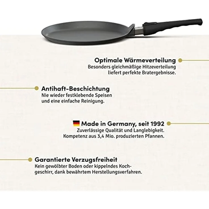 Hoffmann Germany Crêpepfanne Crepe Pfanne Ø 28 cm, Made in Germany alle Herdarten, Aluguss (1-tlg, 1x Crêpepfanne Ø 28 cm), abnehmbarer Griff, Induktion, Antihaft, einseitig erhöht – Bild 2