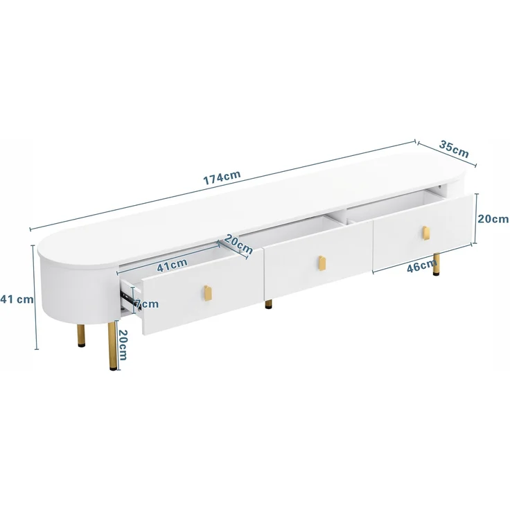 Couchtisch- & TV-Schrank-Set, MDF mit Schubladen, 108x50x40 cm & 174x35x41 cm, Weiß/Gold – Bild 5