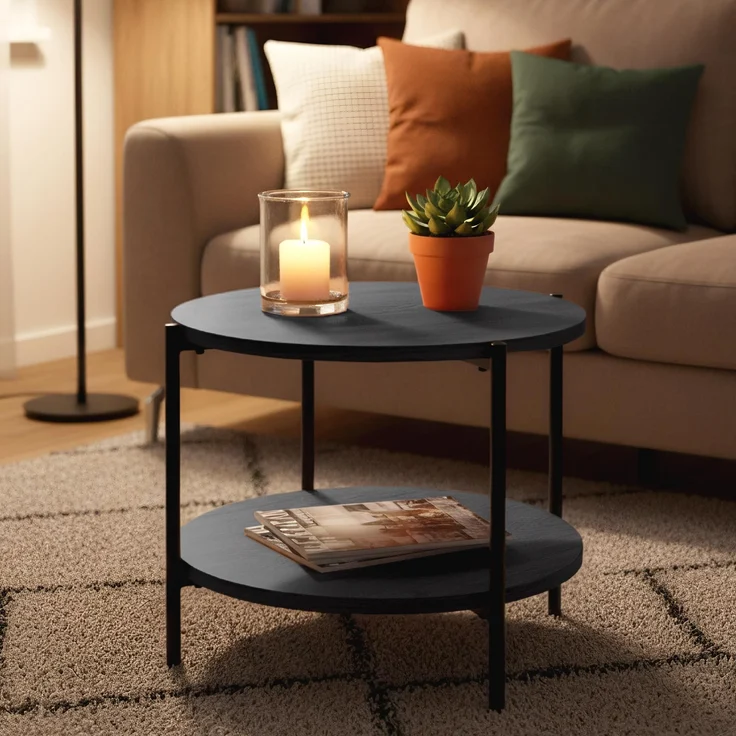 CLP Couchtisch Edduma rund aus Holz 2 Ebenen Metallgestell schwarz,grau Ø 50 cm – Bild 3