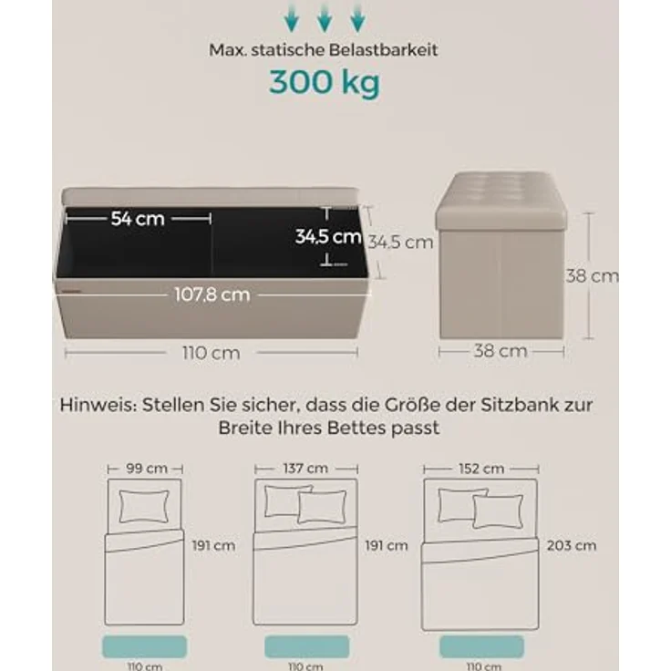 Songmics Sitzhocker Sitztruhe, Sitzbank, Kamelbraun, 110L cm – Bild 4