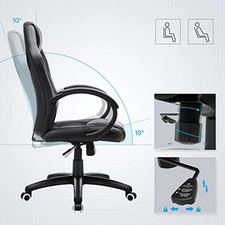 Songmics Racing Stuhl Bürostuhl Gaming Stuhl Chefsessel Drehstuhl PU, schwarz, OBG56B – Bild 6