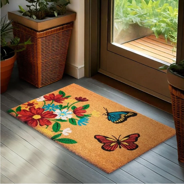 BRUBAKER Fußmatte 45 x 75 cm – Schmetterlinge mit Blumen - Schmutzfangmatte, Rechteckig, Höhe: 15 mm, Türmatte für Außen und Innen - Wetterfest und Rutschfest – Bild 2