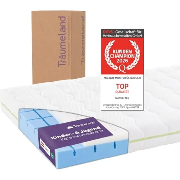 Träumeland Kindermatratze 90x200 15cm | Matratze für Kinder - Oeko-TEX Zertifiziert - wendbar & atmungsaktiv - Allergiker geeignet mit waschbarem Tencel Bezug - Schlummerland | Made in Austria