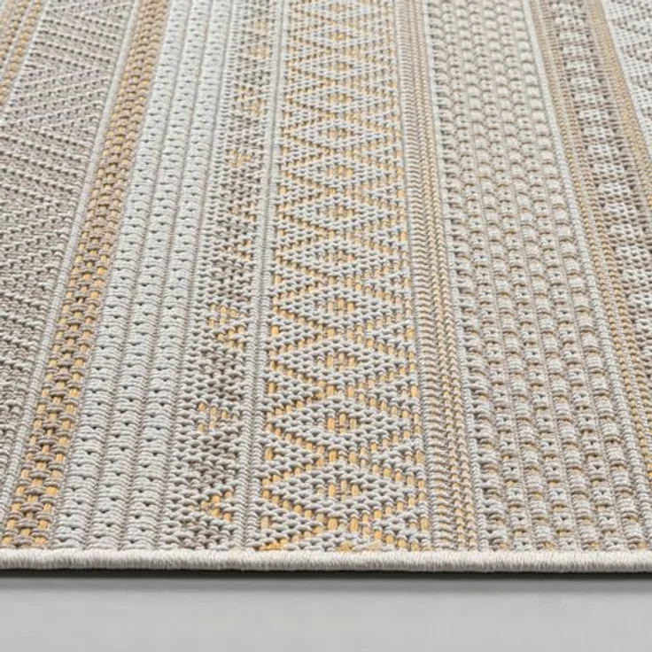 the carpet Calgary - robuster Outdoor Teppich, Flachgewebe, modernes Design, ideal für Küche und Esszimmer, Vintage-Optik, Boho-Style, auch für den Außenbereich, Beige Gelb, 200x280 cm – Bild 6