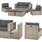 Juskys Polyrattan Gartenmöbel Set Salou - Outdoor Lounge wetterfest 6 Personen - Sitzecke mit Tisch & Kissen für Garten, Balkon, Terrasse - Grau