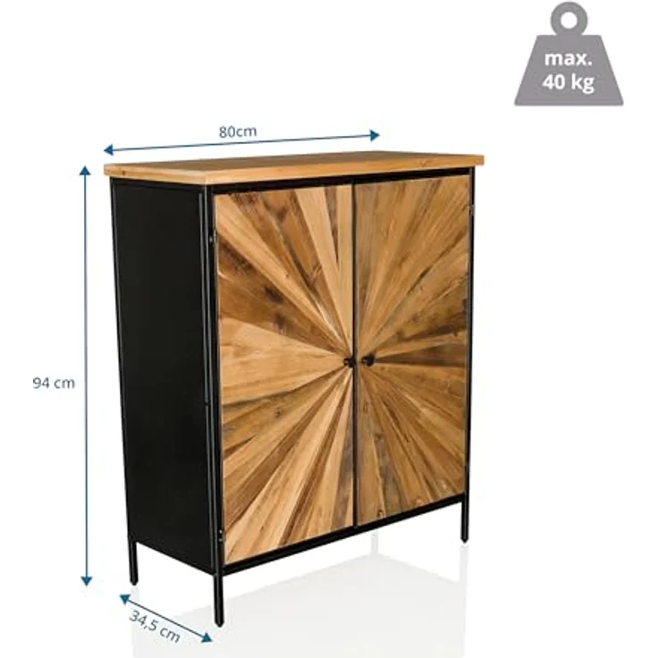 hjh LIVING Kommode aus massivem Holz, Doppeltüre SANTJAGO Black Sun XL Hochschrank für Wohnzimmer Schlafzimmer Flur, Aufbewahrungsschrank 80 x 34,5 x 94 cm – Bild 3