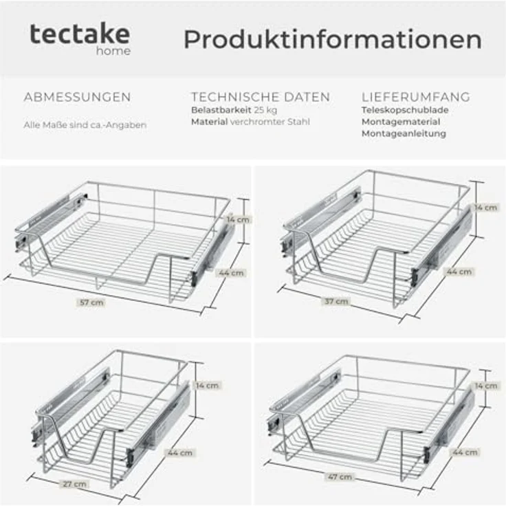 TecTake Teleskopschublade für 50cm Schrank Küchenschublade Schlafzimmer – Bild 7